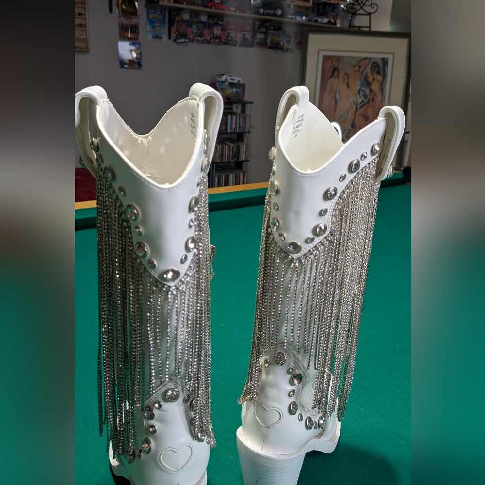 White Fringe Western Boots - Picture 11 of 12